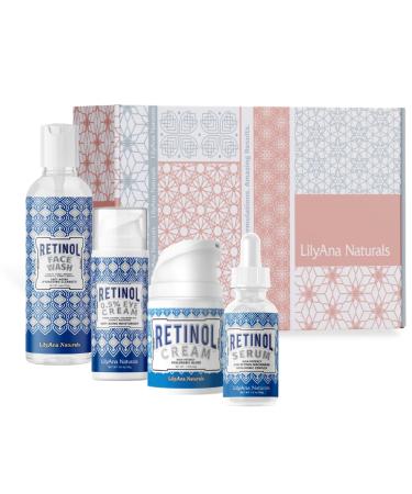 LilyAna Naturals Skin Care Set - Retinol Set with Face Wash, Eye Cream, Serum, and Retinol Cream - Skin Care Products Retinol Gift Set