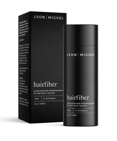 LEON MIGUEL Hair Fiber - Premium Hair Thickener Immediately Conceals Receding Hairlines Hair Loss Balding Areas and Thinning Hair Hair Powder | 25g (WHITE) Weiß