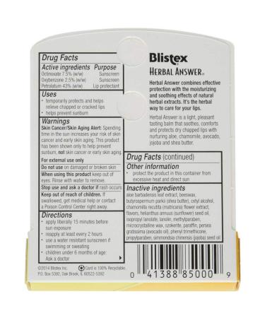 Blistex Lip Protectant SPF 15 - Herbal Answer, 0.15 oz | Moisturizing Lip Sunscreen - Buy Online on GoSupps.com