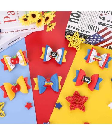 Whaline Back to School Bow Hair Clips - 6Pcs Apple Book Blackboard Hair Bows for Girls, PU Leather Hair Barrettes for Classroom, Kindergarten Students - Buy Online on GoSupps.com