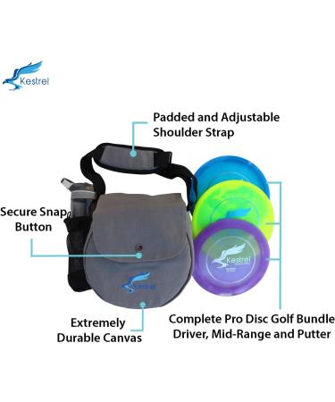 Kestrel Discs Golf Pro Set - 3 Disc Bundle with Small Bag | Distance Driver, Mid-Range, Putter | Gray Disc Golf Set - Buy Online on GoSupps.com