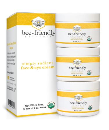 BeeFriendly Organic Face and Eye Cream USDA Certified Organic Facial Moisturizer All In One Natural Face Eye Neck Decollete Cream Reduces Wrinkles & Lines 6 oz (3 Jars in a box) 6 Ounce (Pack of 1)