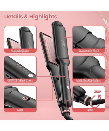 Shop 4 in 1 Hair Crimper for Women - Ceramic Waver & Flat Iron Fast Heating Hair Tool in Rose Gold - Buy Online on GoSupps.com