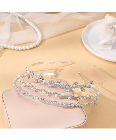 Fantesi 3-Piece Bridal Headband Set | Rhinestone Hair Crown Tiara & Crystal Pearl Accessories for Elegant Weddings - International Shipping Available - Buy Online on GoSupps.com