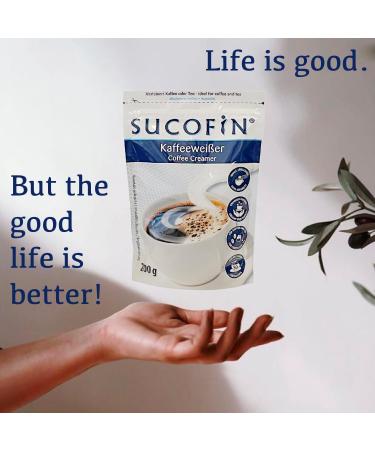 Sucrofin Coffee White Powder 200g - Easily Soluble Milk Powder Replacement for 80 Cups of Coffee/Tea - Long Lasting & Ideal for International Shipping - Buy Online on GoSupps.com