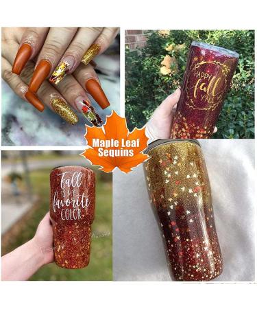 3D Fall Maple Leaf Nail Art Decals & Glitters - Metallic Red Yellow Sequins for DIY Manicures | 2 Bags - Buy Online on GoSupps.com
