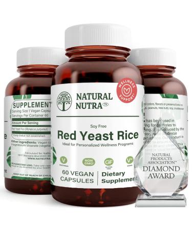 Natural Nutra Red Yeast Rice Extract with Monacolin K, Supplement for Cholesterol and Cardiovascular Support, Stress Relief, Citrinin Free, Gluten Free Supplements, 600 mg 60 Capsules 60 Count (Pack of 1)