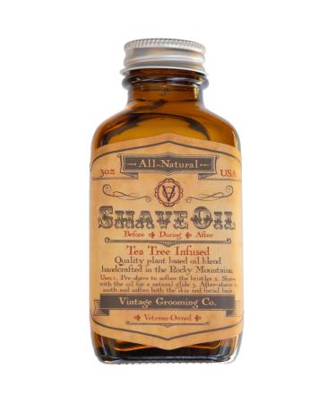 Shave Oil Tea Tree Pre-shave Soften Bristles - For All Natural Razor Glide - Before During & AfterShave To Soothe & Soften Skin & Facial Hair by Vintage Grooming - Made In The USA