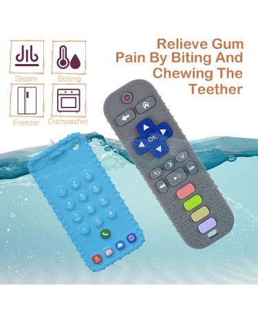 Silicone Remote Control Shape Baby Teething Toys 2 Pack | Chew Toys for Boys and Girls | Silicone Teether Toy for Babies 3-12 Months | Grey+Blue - Buy Online on GoSupps.com