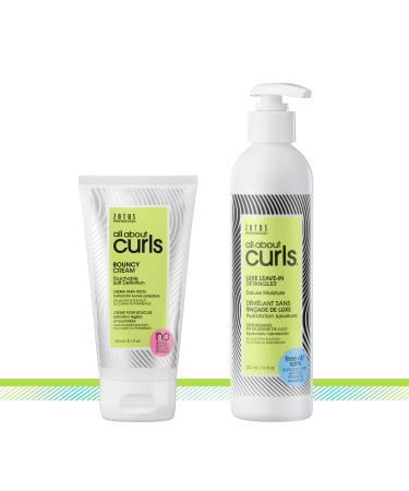 All About Curls Bouncy Cream | Touchable Soft Definition | Define Moisturize De-Frizz | All Curly Hair Types Bouncy Cream & Leave-In Detangler 5.1 & 7.5 Fl Oz (Pack of 2)