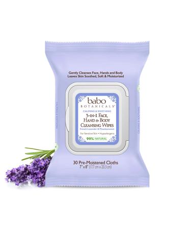 Babo Botanicals Calming 3-in-1 Face  Hand & Body Cleansing Wipes - with French Lavender & Meadowsweet - for Babies  Kids & Adults with Sensitive Skin - 30 ct.