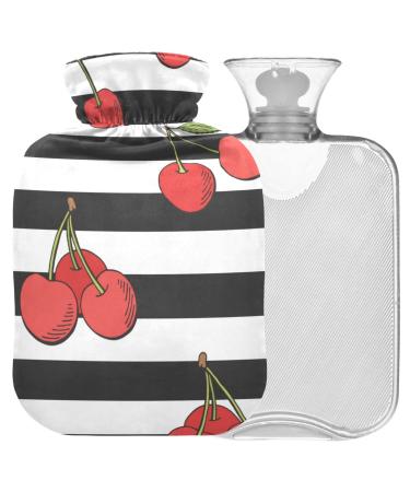 Naanle stripes cherry berry hot water bottle with cover transparent hot water bottle 1l heat bottle for bed hand feet warmer pain relief warmth and cold therapy