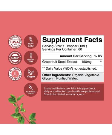 GSE Grapefruit Seed Extract Liquid - One Drop Daily - Super Concentrated Grape Seed Extract Liquid Drops Rich in Bioflavonoids & Polyphenols for Gut Health & Immune Support - 2OZ - 60 Servings 2 Fl Oz (Pack of 1) - Buy Online on GoSupps.com