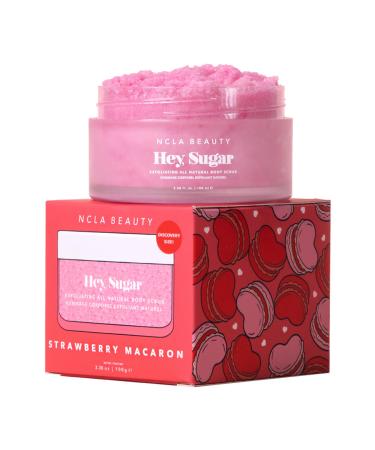 NCLA Beauty Hey Sugar All Natural Body Scrub - Moisturizing Exfoliating Sugar Scrub - Notes of Peonies Jasmine Amber - Strawberry Macaron - 3.4 oz