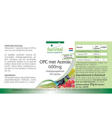 Fairvital | OPC 600mg avec Acerola - VEGAN - Fortement dos - 90 g lules - extrait de p pins de raisin - Buy Online on GoSupps.com