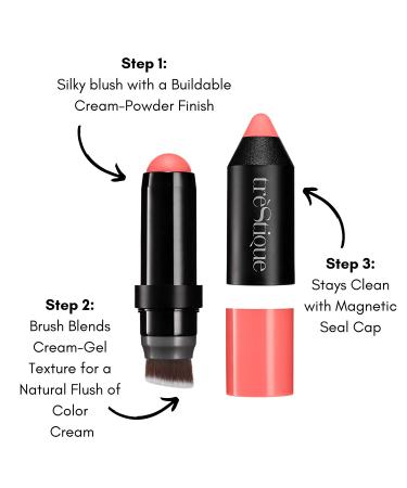treStiQue Vegan Blush Stick with Built-In Brush - Coral Peach 2-in-1 Creamy Makeup - Buy Online on GoSupps.com
