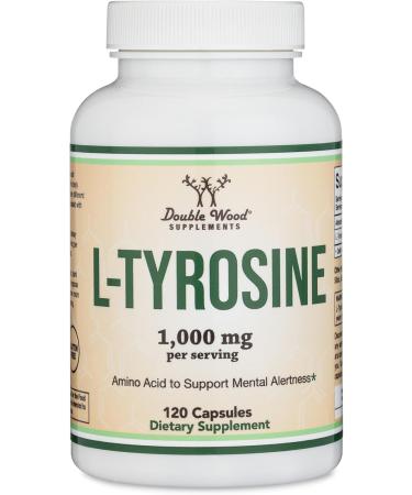 L-Tyrosine 1,000mg per Serving 120 Veggie Capsules (L Tyrosine Supplement for Memory Attention and Focus) Amino Acid Vegan Safe Non-GMO by Double Wood - Buy Online on GoSupps.com