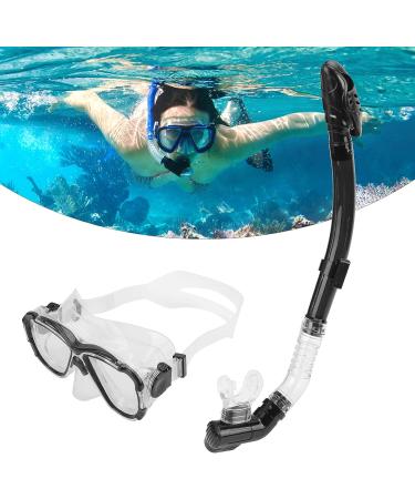 Janzoom Adults Snorkel Set - Tempered Glass Goggles, Adjustable Buckle, Dry Top Snorkel Tube - Ideal for Diving - Black - Buy Online on GoSupps.com