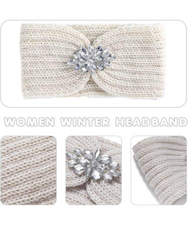 Fashband Winter Knit Headbands Rhinestones Ear Warmer Headband Elastic Knot Head Wraps for Women and Girls Beige - Buy Online on GoSupps.com