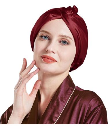 Miwen Silk Sleep Cap - Pure Mulberry Silk Turban for Hair Care | Red Wine - Buy Online on GoSupps.com