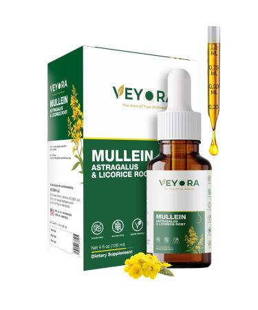VEYORA Mullein Leaf Drops with Astragalus & Licorice Root - 4 fl oz Liquid Supplement - Herbal Extract Drops - 1200mg Per Serving - Vegan, Non-GMO, Gluten Free - 120 Servings