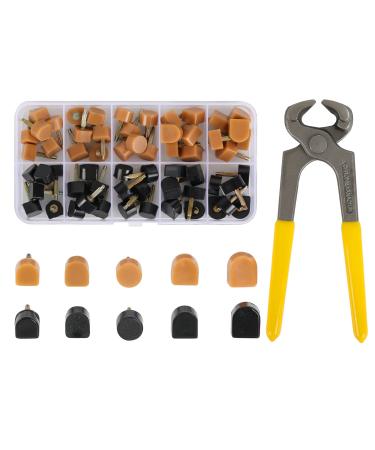 YEHAM 30 Pairs Women's High Heel Shoes Replacement Tips Pin Round and Square Heel Repair Caps with 6" Heel Pliers for Repairing Shoes Black & Beige Tips + Heel Pliers