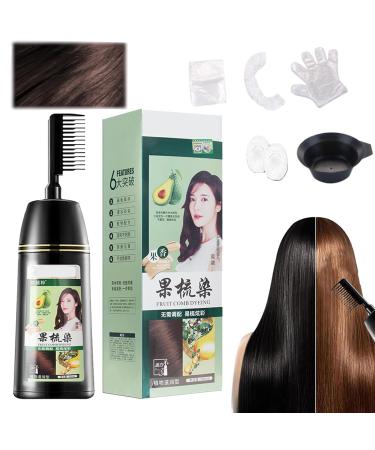 2 in 1 Floral Hair Dye with Comb Plant-Based Comb Hair Dye Fruit Essence Hair Dyeing Comb Plant Bubble Hair Dye Shampoo (Chocolate Color)