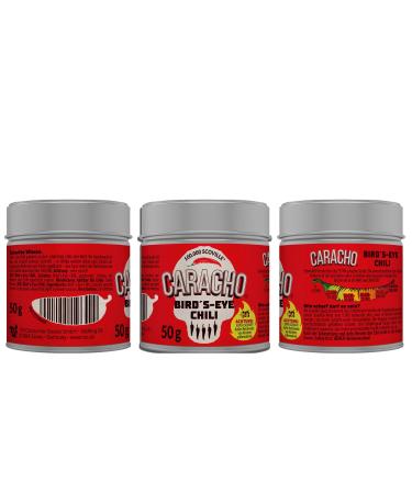 CARACHO Bird Eye Chilli Flakes 50g - 3 Pack - 100% Extremely Spicy - Chilli Powder in Metal Spice Tin / Scoville: 100,000-200,000