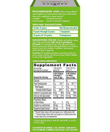 Zarbee's Children's Cough Syrup & Mucus Relief - Natural Cherry Flavor, 12 Months+, 4 fl oz - Buy Online on GoSupps.com
