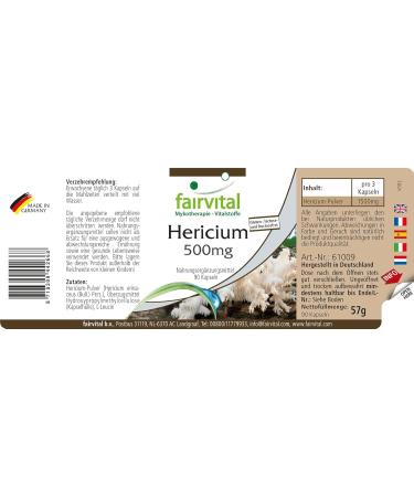 Fairvital | Hericium 500mg VEGAN - Highly dosed - 90 capsules - Hericium - mushroom powder - Buy Online on GoSupps.com