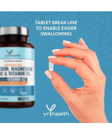 Calcium Magnesium Zinc Vitamin D with K2 MK-7 Tablets - Osteo Supplement - 180 Vegan Tablets - UK Made by YrHealth - Buy Online on GoSupps.com