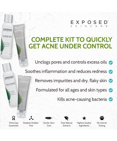 Exposed Skin Care Acne Treatment Kit - Salicylic Acid Face Wash, Benzoyl Peroxide Treatment Serum - Natural Solution for All Skin Types - 5 Piece Set - Buy Online on GoSupps.com