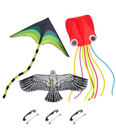 Qtioucp 3 Set Kite for Kids & Adults Handle 100M line for Children Outdoor Game for Kids Easy to Fly Kites Outdoor Activities Beach Trip 3 Pack Kites with 3 Kite
