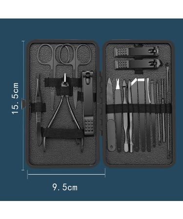 Dinghaole Professional Manicure Set Nail Clippers 18 Pieces Stainless Steel Nail Care Tools with Black PU Leather Bag Suitable for Thick Nails Portable for Travel and Home Use - Buy Online on GoSupps.com