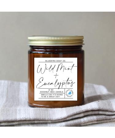 Buy Wild Mint + Eucalyptus Candle | 9oz Aromatherapy Stress Relief | Vegan Non-Toxic Coconut Wax | Bluebyrd Soap Co - Buy Online on GoSupps.com