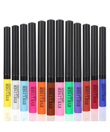 12pcs Waterproof Matte Liquid Eyeliner Set - Colorful Makeup Pen Set in White, Red, Blue, Green, and Brown - Buy Online on GoSupps.com