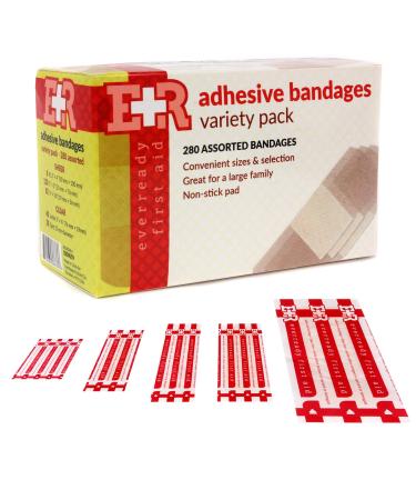 Ever Ready First Aid Quality Adhesive Bandages  Variety Pack of 280 Assorted Bandages 280 Count (Pack of 1)