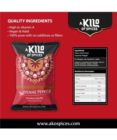 Cayenne Pepper Powder 1 kg - Premium Quality Ground Chili Spice for Tacos & Seasoning | Vegan-Friendly - Buy Online on GoSupps.com