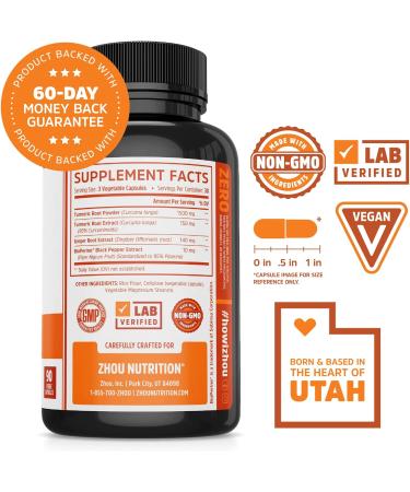 Zhou Nutrition Turmeric Curcumin with Ginger - 90 Veggie Capsules for Joint & Immune Support - Buy Online on GoSupps.com