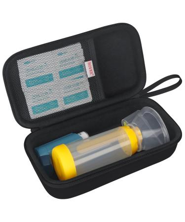 BOVKE Hard Travel Case for Asthma Inhaler, Inhaler Spacer for Kids and Adults, Masks, Inhaler Holder Asthma Carrying Bag with Mesh Pocket for Medicine and Other Accessories, Black (Case Only) Black (Large)