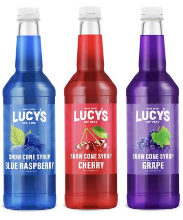 Lucy's Family Owned Shaved Ice Snow Cone Syrups - Cherry, Blue Raspberry, Grape - 32oz Syrup Bottles (Pack of 3) (Classic Pack)