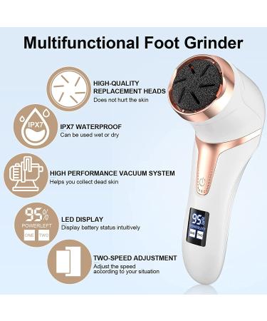 Rechargeable Electric Foot Callus Remover with Vacuum - Professional Pedicure Kit for Smooth Skin - 2 Speeds & LCD Display - White - Buy Online on GoSupps.com