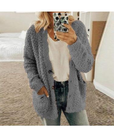 Buy Hanxiulin Fluffy Warm Fleece Plush Jacket for Women - Long Thick Winter & Autumn Coat in Dark Gray - Buy Online on GoSupps.com