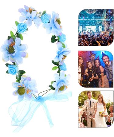 Lurrose Flower Head Wreath Floral Crown Headpiece Flower Headband with Adjustable Ribbon for Party Wedding Festival Sky blue - Buy Online on GoSupps.com