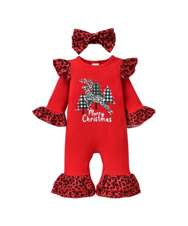 Loalirando Baby Girl Boy Christmas Romper Jumpsuit Overall Newborn Toddler Xmas Outfit Clothing One Piece My First Christmas 0-3 Months Red 91 - Tree