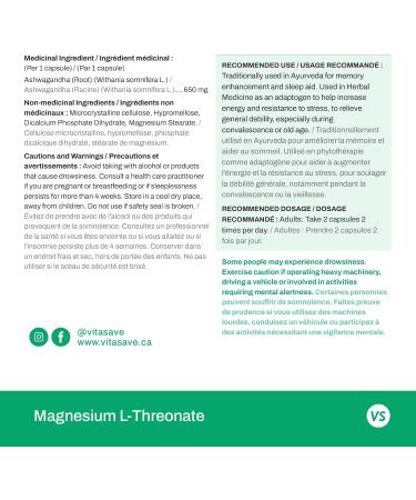 Vitasave Organic Ashwagandha Supplement 120 Vegetarian Capsules - 1300mg per Serving - Non-GMO Gluten-Free & Dairy-Free - Natural Sleep Aid - Memory Enhancer - Reduces Stress - Buy Online on GoSupps.com