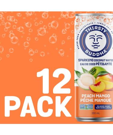 THIRSTY BUDDHA Sparkling Peach Mango Coconut Water 12 pack - 330ml cans - Buy Online on GoSupps.com