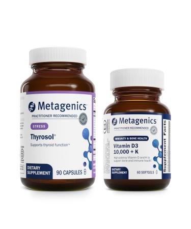 Metagenics Bundle - Thyrosol & D3 10 000 + K - 90 Count of Thyrosol for Thyroid Health - 60 Softgels of D3 10 000 + K for Immune Support Bone Health & Heart Health