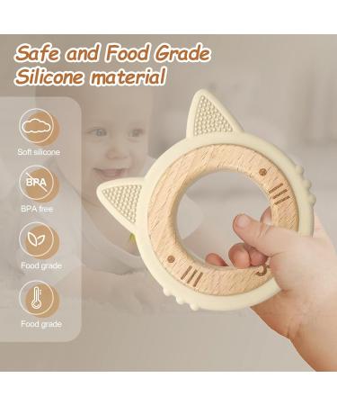 Natural Wood & Silicone Cat Bite Ring | Eco-Friendly Baby Toy - BPA Free Safe Gripping Toy Perfect Birth Gift - Buy Online on GoSupps.com