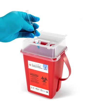 Sharps Container, Sharps Containers for Home Use, Needle Disposal Containers, Sharps Disposal Container, Biohazard Containers, Small Sharps Container - 1 Quart 1 Pack Without Wipes